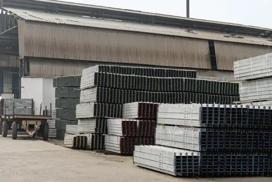 Steel stock stacked in a distribution yard
